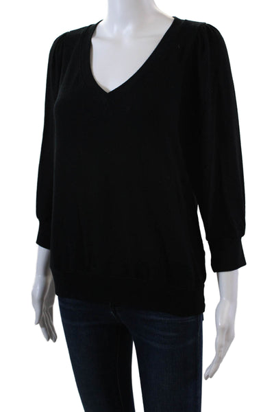 Michael Stars Womens 3/4 Sleeve V Neck Knit Sweatshirt Black Size Medium