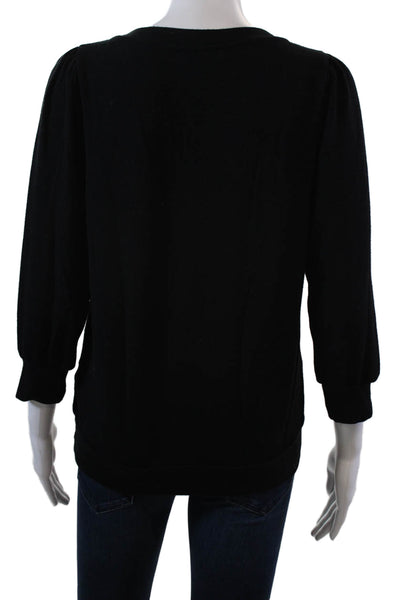 Michael Stars Womens 3/4 Sleeve V Neck Knit Sweatshirt Black Size Medium