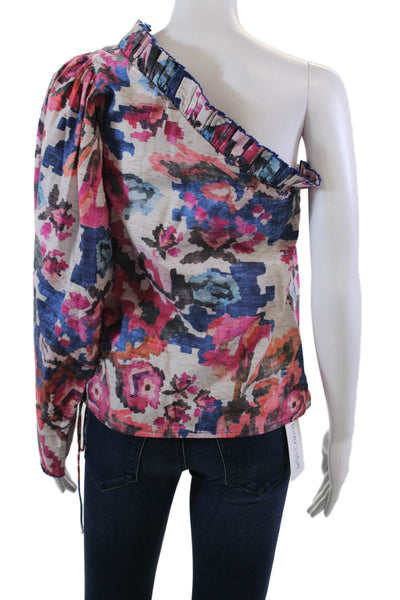 Chufy Womens One Shoulder Long Sleeve Pleated Trim Blouse Multicolor Size S