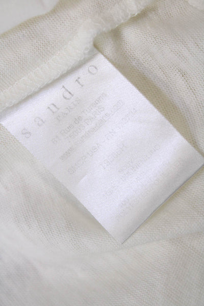 Sandro Womens Linen Round Neck Short Sleeve Pleated Hem Top White Size S