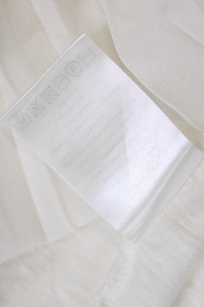 Sandro Womens Linen Round Neck Short Sleeve Pleated Hem Top White Size S