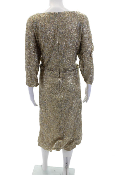 David Meister Womens Round Neck Short Sleeves Lace Sequin Midi Dress Gold Size 2