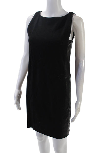 Ralph Lauren Black Label Womens Wool Leather Paneled Detail Mini Dress Black Siz