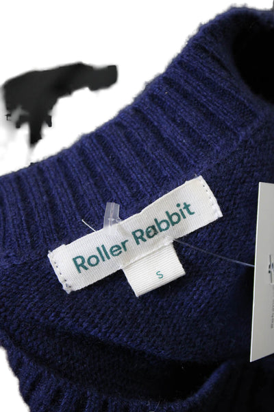 Roller Rabbit Womens Wool Crew Neck Long Sleeve Knit Sweater Blue Size S