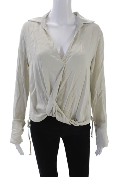 Pharaoh Womens Long Sleeve Collared V Neck Knit Top Dull White Size 2