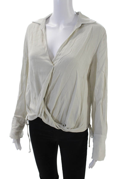 Pharaoh Womens Long Sleeve Collared V Neck Knit Top Dull White Size 2