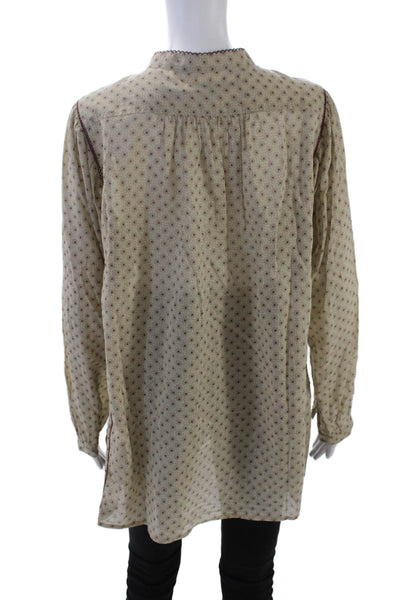 Closed Womens Half Button Long Sleeve Crew Neck Abstract Shirt Brown Size Small