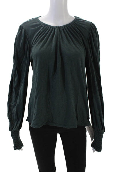 Velvet by Graham & Spencer Womens Long Sleeve Keyhole Shirt Green Size Small