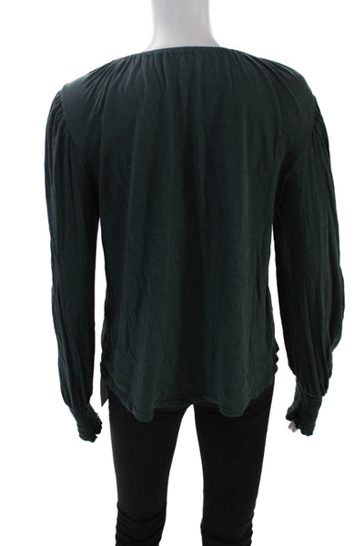 Velvet by Graham & Spencer Womens Long Sleeve Keyhole Shirt Green Size Small
