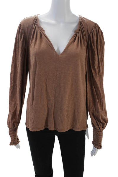 Velvet by Graham & Spencer Womens Long Sleeve Keyhole Shirt Brown Size Small
