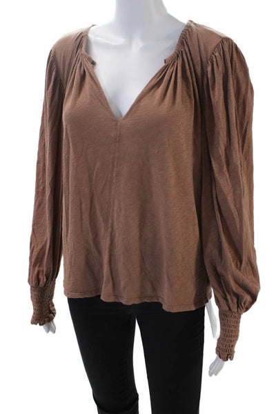 Velvet by Graham & Spencer Womens Long Sleeve Keyhole Shirt Brown Size Small