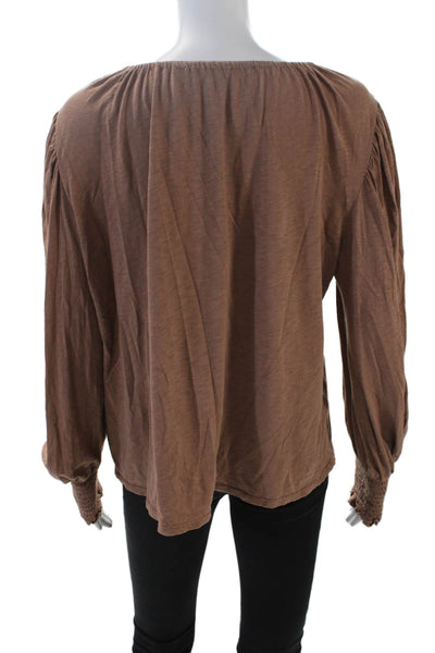 Velvet by Graham & Spencer Womens Long Sleeve Keyhole Shirt Brown Size Small