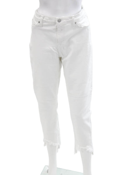 Hudson Womens Cotton Straight Mid-Rise Frayed Denim Jeans White Size 32