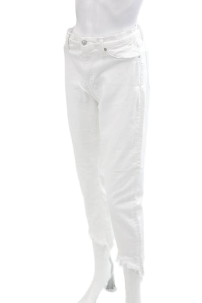 Hudson Womens Cotton Straight Mid-Rise Frayed Denim Jeans White Size 32