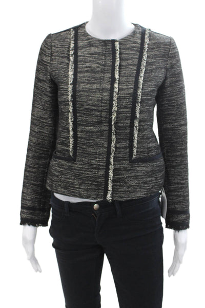 Vince Womens Tweed Full Zipper Jacket Black White Cotton Blend Size 0