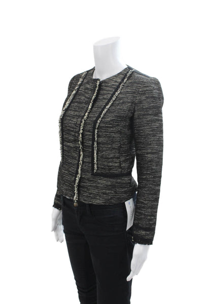 Vince Womens Tweed Full Zipper Jacket Black White Cotton Blend Size 0