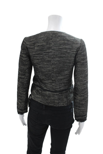 Vince Womens Tweed Full Zipper Jacket Black White Cotton Blend Size 0