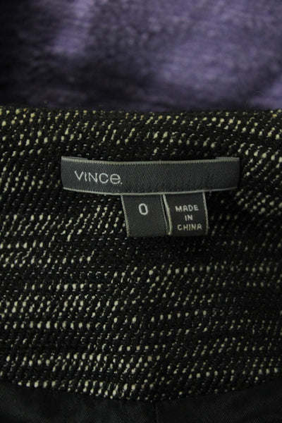Vince Womens Tweed Full Zipper Jacket Black White Cotton Blend Size 0