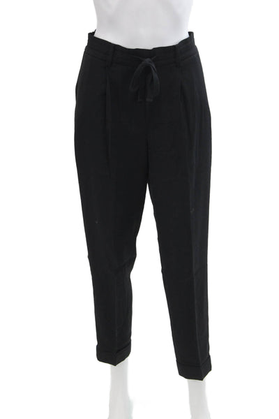 Vince Womens High Rise Pleated Front Belted Slim Leg Pants Black Size Small