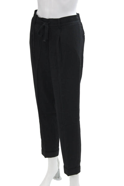 Vince Womens High Rise Pleated Front Belted Slim Leg Pants Black Size Small