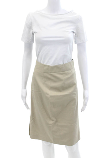 Theory Womens Knee Length Pencil Skirt Khaki Beige Cotton Size 2