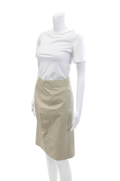 Theory Womens Knee Length Pencil Skirt Khaki Beige Cotton Size 2