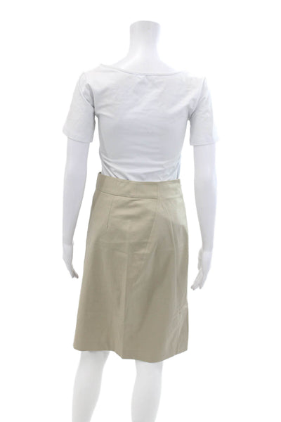 Theory Womens Knee Length Pencil Skirt Khaki Beige Cotton Size 2