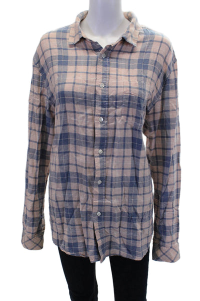 Rails Womens Cotton Long Sleeve Button Up Plaid Printed Blouse Pink Size L