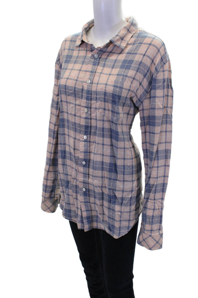 Rails Womens Cotton Long Sleeve Button Up Plaid Printed Blouse Pink Size L