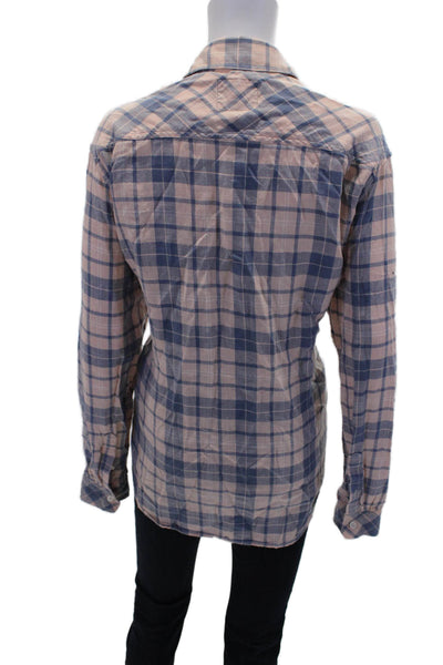 Rails Womens Cotton Long Sleeve Button Up Plaid Printed Blouse Pink Size L