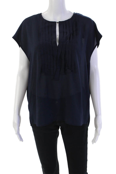 J Crew Womens Sleeveless Solid Sheer Pleated Blouse Navy Size 10