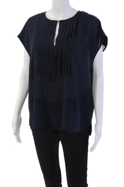 J Crew Womens Sleeveless Solid Sheer Pleated Blouse Navy Size 10