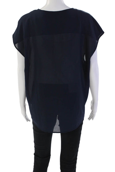 J Crew Womens Sleeveless Solid Sheer Pleated Blouse Navy Size 10
