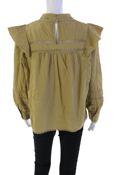 J Crew Womens Long Sleeve Embroidered Ruffle Trim Blouse Beige Size M
