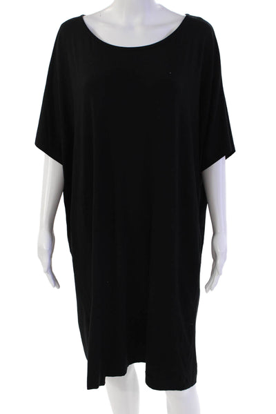 Eileen Fisher Women's Round Neck Short Sleeves Mini Shift Dress Black Size 2X
