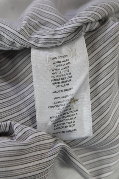 Hickey Freeman Mens Button Up Long Sleeve Striped Dress Shirt White Gray Size 16