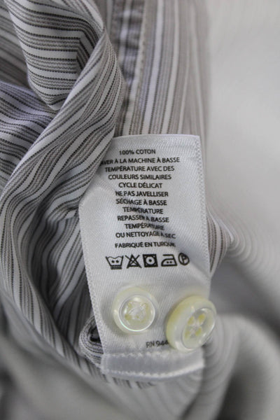 Hickey Freeman Mens Button Up Long Sleeve Striped Dress Shirt White Gray Size 16