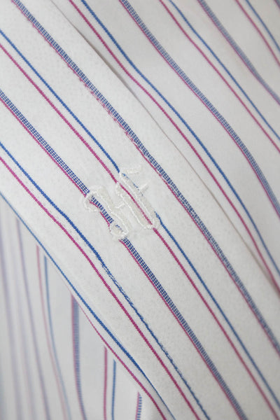 Hickey Freeman Mens Button Up Long Sleeve Striped Dress Shirt White Blue Size 16