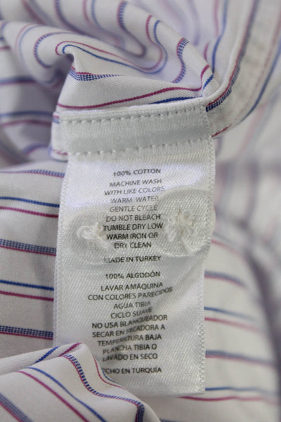 Hickey Freeman Mens Button Up Long Sleeve Striped Dress Shirt White Blue Size 16
