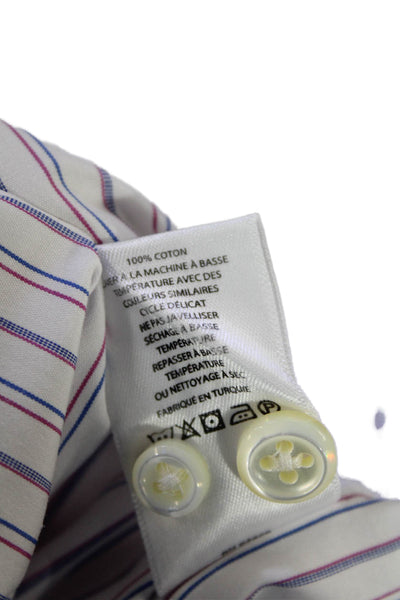 Hickey Freeman Mens Button Up Long Sleeve Striped Dress Shirt White Blue Size 16