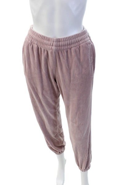 Birds of Paradis Womens Elastic Waistband Striped Trim Velour Pants Pink Size XS