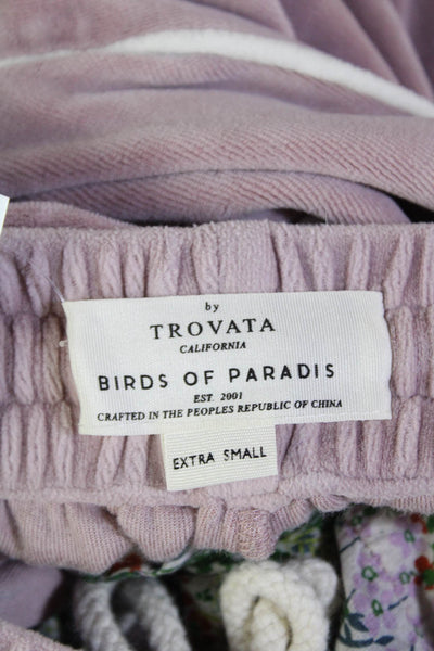 Birds of Paradis Womens Elastic Waistband Striped Trim Velour Pants Pink Size XS