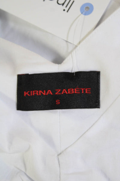 Kirna Zabete Womens Short Sleeve V Neck Ruched Crop Top White Cotton Size Small