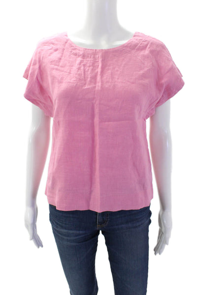 Madewell Womens Linen Short Sleeve Round Neck Blouse Pink Size XS