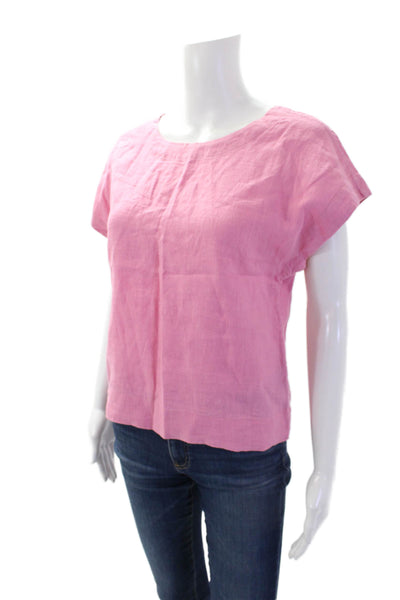 Madewell Womens Linen Short Sleeve Round Neck Blouse Pink Size XS