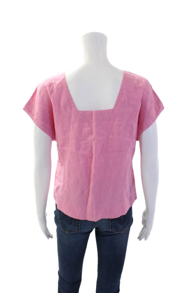 Madewell Womens Linen Short Sleeve Round Neck Blouse Pink Size XS