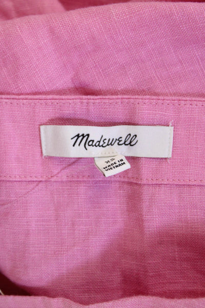 Madewell Womens Linen Short Sleeve Round Neck Blouse Pink Size XS