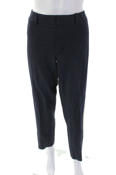 Vince Womens Zipper Fly Mid Rise Pleated Pants Navy Blue White Wool Size 10