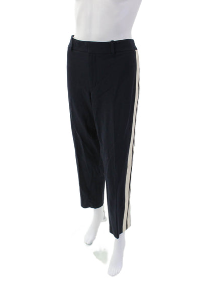 Vince Womens Zipper Fly Mid Rise Pleated Pants Navy Blue White Wool Size 10