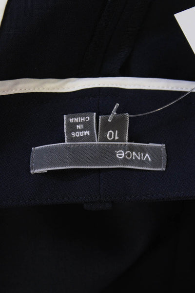 Vince Womens Zipper Fly Mid Rise Pleated Pants Navy Blue White Wool Size 10